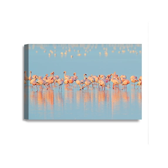 DECORARTS - Flamingos Fishing. Giclee Prints Cotton Canvas Stretched Wall Decor. Wild Animal Wall Art. Safari Art. 18x12"