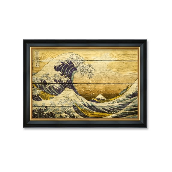 DECORARTS - The Great Wave off Kanagawa on Vintage Wooden Background. Giclee Prints on Acid Free Cotton Canvas Matching with Solid Wood Frames. Total Size w/Frame: 26.6x18.6", Ready to Hang.