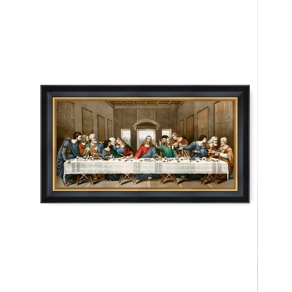 DECORARTS - The Last Supper by Leonardo Da Vinci Giclee Reproducation, Giclee Prints Acid Free Cotton Canvas with Matching Black Gold Solid Wooden Frame. Total Framed Size: 27" W x 15" H