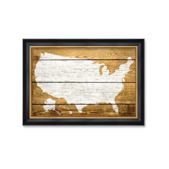 DECORARTS - The Map of USA on Vintage Wooden Background. Giclee Prints on Acid Free Cotton Canvas Matching with Solid Wood Frames. Total Size w/Frame: 26.6x18.6", Ready to Hang.