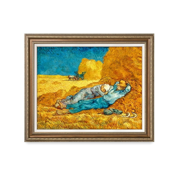 DECORARTS - Noon: Rest from Work, Vincent Van Gogh Art Reproduction. Acid Free Cotton Canvas Giclee Print w/ Bronze Frame&Mat for Wall Decor. Framed Size: 35x29 in
