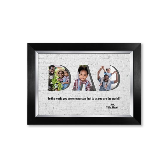 DECORARTS - Personalized DAD 3 Photo Collage, Custom Giclee Print with Matching Solid Wood Frame, Includes Special Message and Name. Customized Gift for Mother. Total Framed Size: W 21.25" x H 15.25"