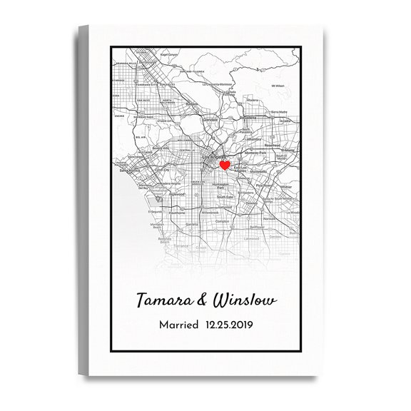 DECORARTS Personalized Street Map, Customizable Map, Custom City Map Giclee Canvas Wall Art for Home Decor. Ready to Hang 19x27