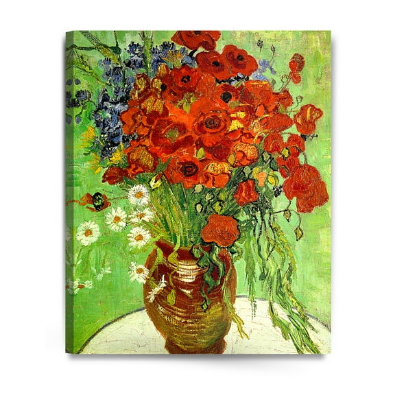 DECORARTS - Red Poppies and Daisies, Vincent Van Gogh Reproductions. Giclee Canvas Print Wall Art for Home Wall Decor. 30x24x1.5