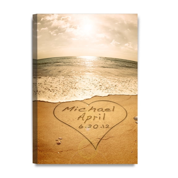 DECORARTS - Sand Writing Personalized Art Canvas Prints Gift, includes Names and the Special Date - Customized Gifts for the Wedding Anniversary.