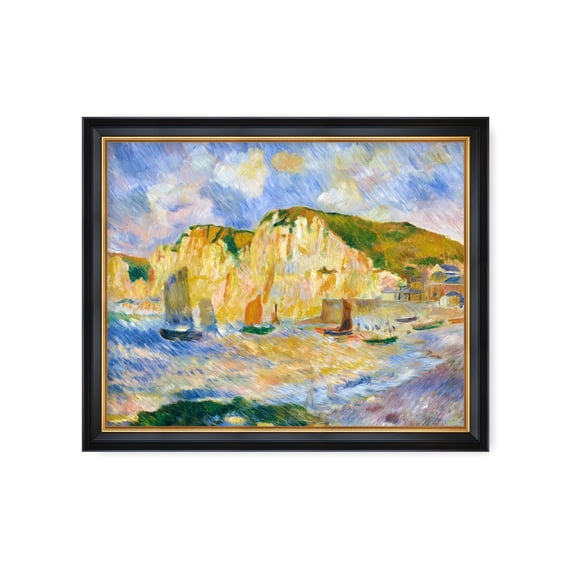 DECORARTS - Sea and Cliff (1885) by Pierre-Auguste Renoir Art Reproduction. Oversize Solid Wooden Frame Matching with Giclee Prints Canvas Wall Art. Total size: W 43" x H 35"