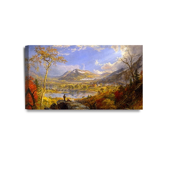 DECORARTS -Starrucca Viaduct Pennsylvania, Jasper Francis Cropsey Classic Art Reproductions. Giclee Canvas Prints Wall Art for Home Decor 32x18