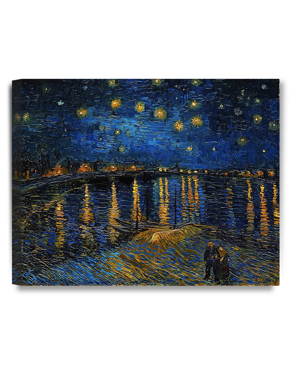 Van Gogh Starry Night Over The Rhone Canvas Print - Framed Wall Art, Gold Float Frame, 32x24"