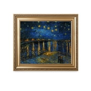 DECORARTS - Starry Night Over The Rhone - Vincent Van Gogh. Giclee Print on Canvas with matching Golden-relief Framed Wall Art. Total with Framed size: 30x26