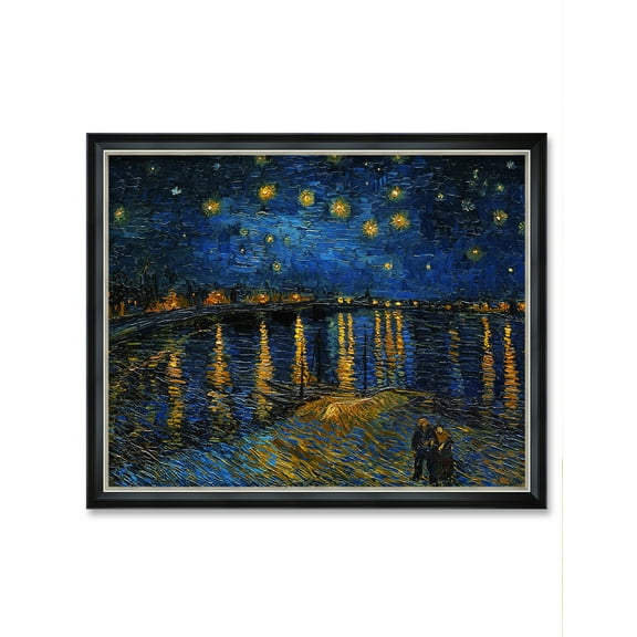 DECORARTS - Starry Night Over The Rhone by Vincent Van Gogh Art Reproduction. Oversize Solid Wooden Frame Matching with Giclee Prints Canvas Wall Art. Total framed size: 43x35"