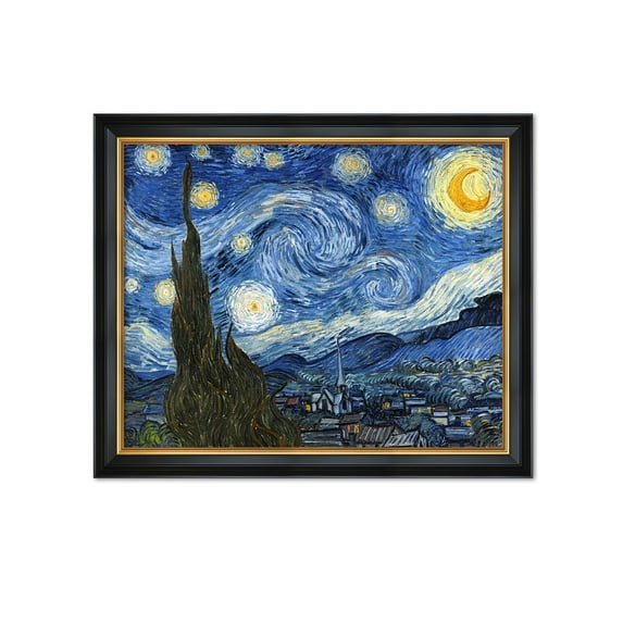 DECORARTS - Starry Night, Vincent Van Gogh Classic Art. Canvas Wall Art with Black Wood Frame for Home Decor. Total Size: 23.25" x 19.25"