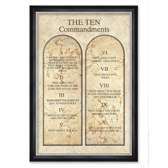 DECORARTS - The Ten Commandments Wall Decor (Catholic Church version). Giclee Print on Acid Free Cotton Canvas Matching with Solid Wood Black Silver Frame, Total Framed Size: W 27.25" x H 39.25"
