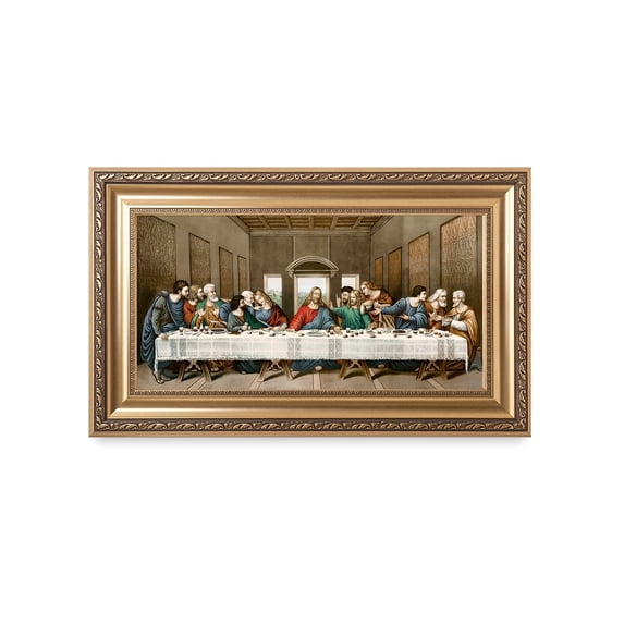 DecorArts The Last Supper Framed Canvas Wall Art, Gold Frame, 30x18 in