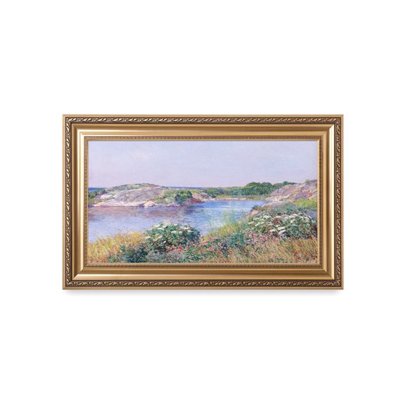 DECORARTS - The Little Pond, Appledore by Childe Hassam, Giclee Print on Canvas. Ready to Hang Framed Wall Art for Home and Office Decor. Total Size w/ Frame: 36x22