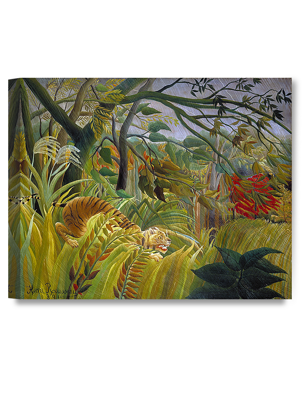 Tableau Toile « Tigre Surpris Par La Tempête Tropicale » – Henri Rousseau – Cadre Prêt à Accrocher – Neuf