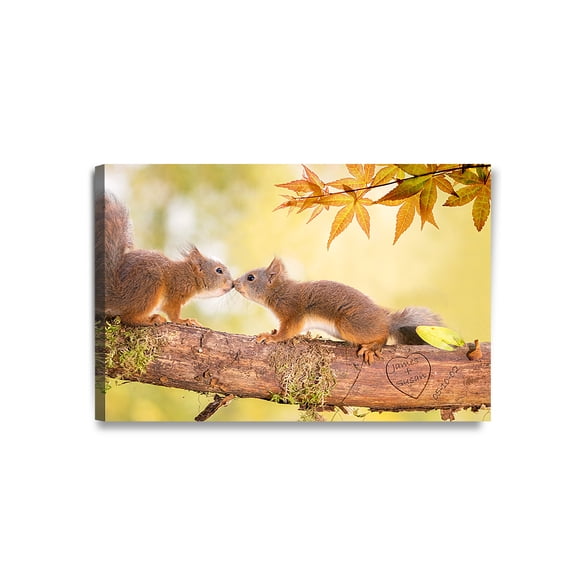 DECORARTS -Two Loving Squirrels Personalized canvas prints Artwork,Includes Names and the Special Date - Customized Gifts for Anniversary, Valentine's day, Wedding, Engagement. 18 x12