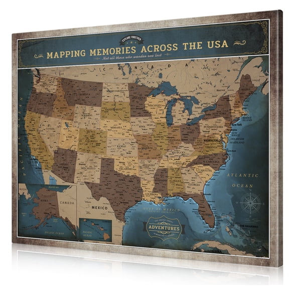 DECORARTS US Maps for Wall, Deep Blue Canvas USA Map, 30x24''