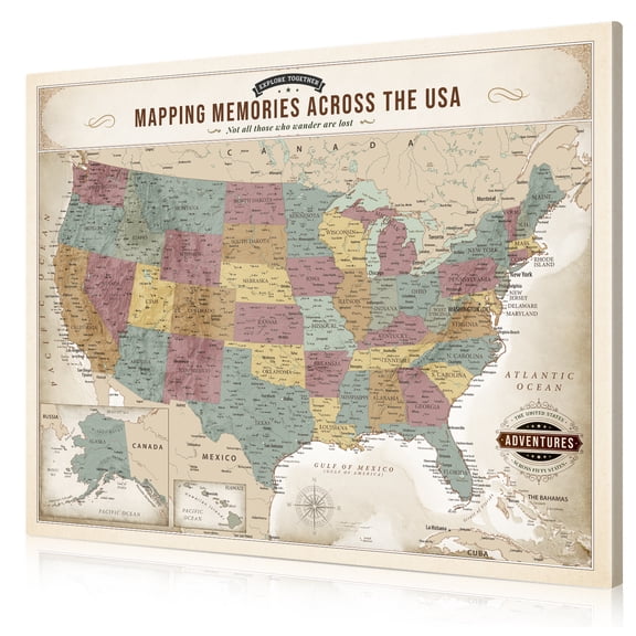 DECORARTS US Maps for Wall, Soft Pastel Canvas USA Map, 20x16''