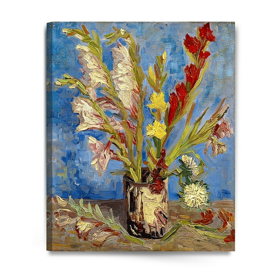 DECORARTS - Vase with Gladioli and Chinese Asters, Vincent Van Gogh Art Reproduction. Giclee Canvas Prints Wall Art for Home Decor 30x24"