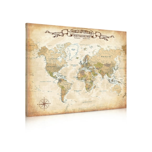 DECORARTS Vintage World Map Canvas Wall Art Giclee Prints for Travel Inspiration, Map for Wall Decor 20" x 16"