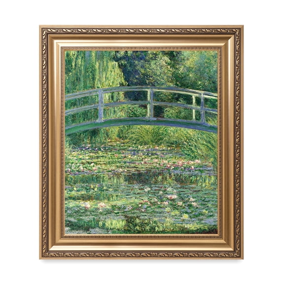 DECORARTS - Water Liles with Japanese Footbridge by Claude Monet. Classic Art Reproduction, Giclee Print on Canvas. Ready to Hang Framed Wall Art for Wall Decor. Total Size w/ Frame: 26x30"