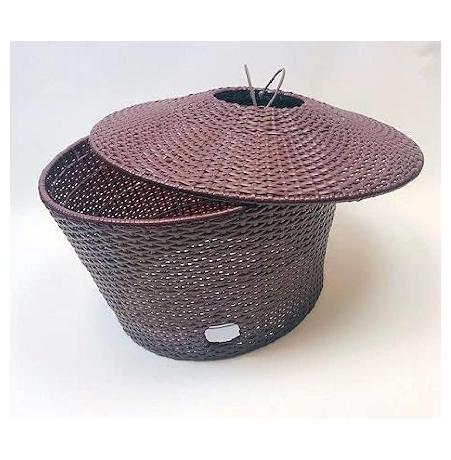 DECORATIVE RESIN WICKER GARDEN HOSE BASKET ON STEEL FRAME WITH LID (100