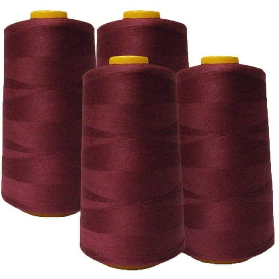 DECORATIVE SILK INC. 4 Pack of 6000 (24,000 Total) Yard Spools Sewing Thread All Purpose 100% Spun Polyester Overlock Cone(BURGUNDY)