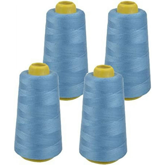 DECORATIVE SILK INC. 4 Pack of 6000 (24,000 Total) Yard Spools Sewing Thread All Purpose 100% Spun Polyester Overlock Cone(LIGHT BLUE)