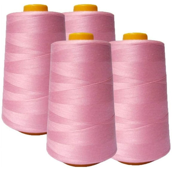 DECORATIVE SILK INC. 4 Pack of 6000 (24,000 Total) Yard Spools Sewing Thread All Purpose 100% Spun Polyester Overlock Cone(PINK)