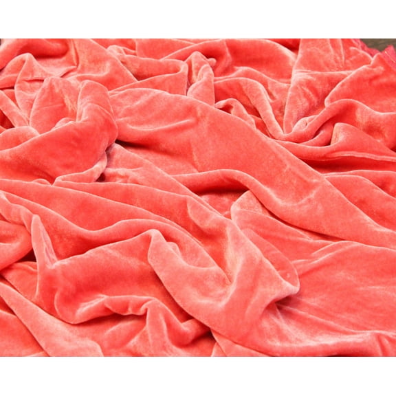 DECORATIVE SILK INC. SILK RAYON VELVET SOLID FABRIC 45 WIDE By The Yard ( CORAL-ORANGE )