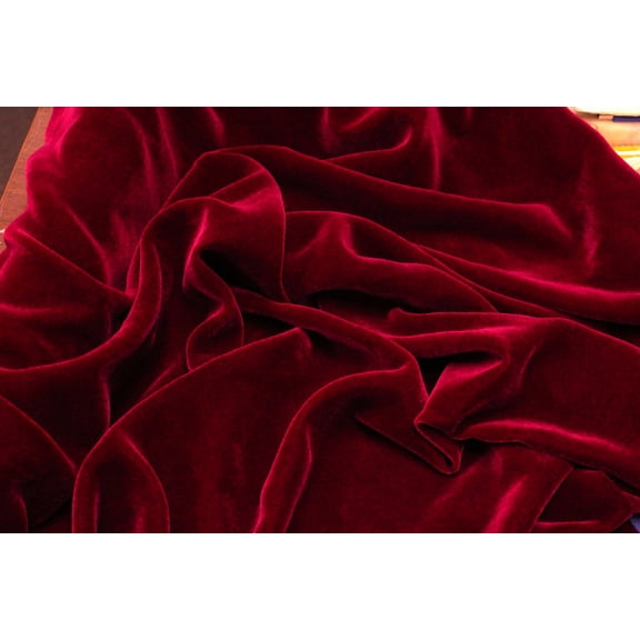 DECORATIVE SILK INC. SILK RAYON VELVET SOLID FABRIC 45 WIDE By The Yard ( DARK RED )