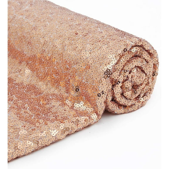 DECORATIVE SILK INC. Sparkly Glitz Sequins Beaded Fabric 54" Wide 100% Polyester By The Yard( ROSE GOLD )