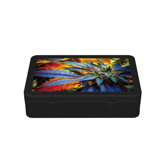 Nu-Venture LLC Decorative Stash Box Organizer with 3D Flower Art, Black, 2.88 Ga Tin Blue Sherbet