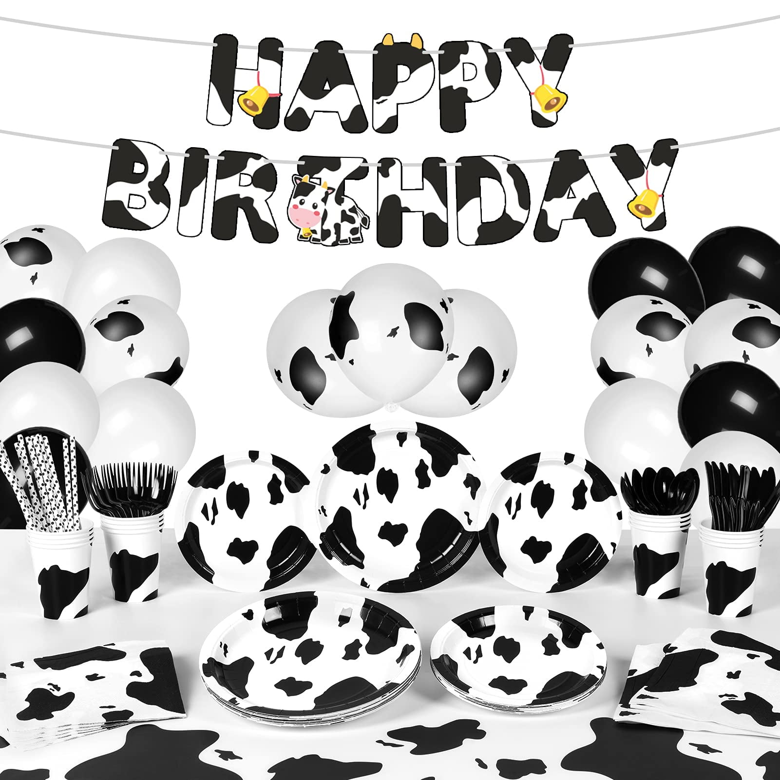 DECORLIFE 150PCS Cow Print Party Supplies Serves 16, Includes 54 x 108