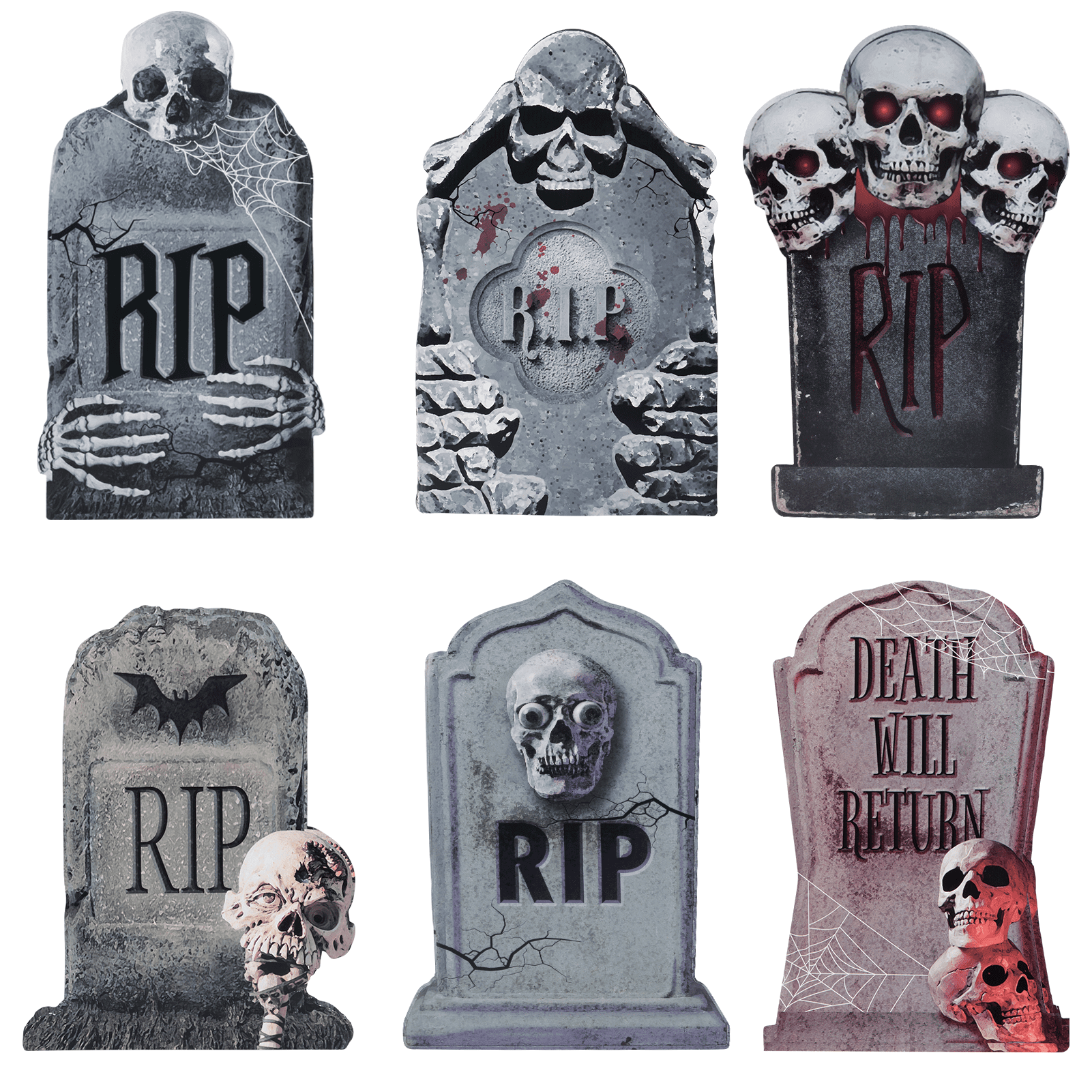 DECORLIFE 16 inch Tombstones Halloween Decor, 6 Pack RIP Graveyard ...