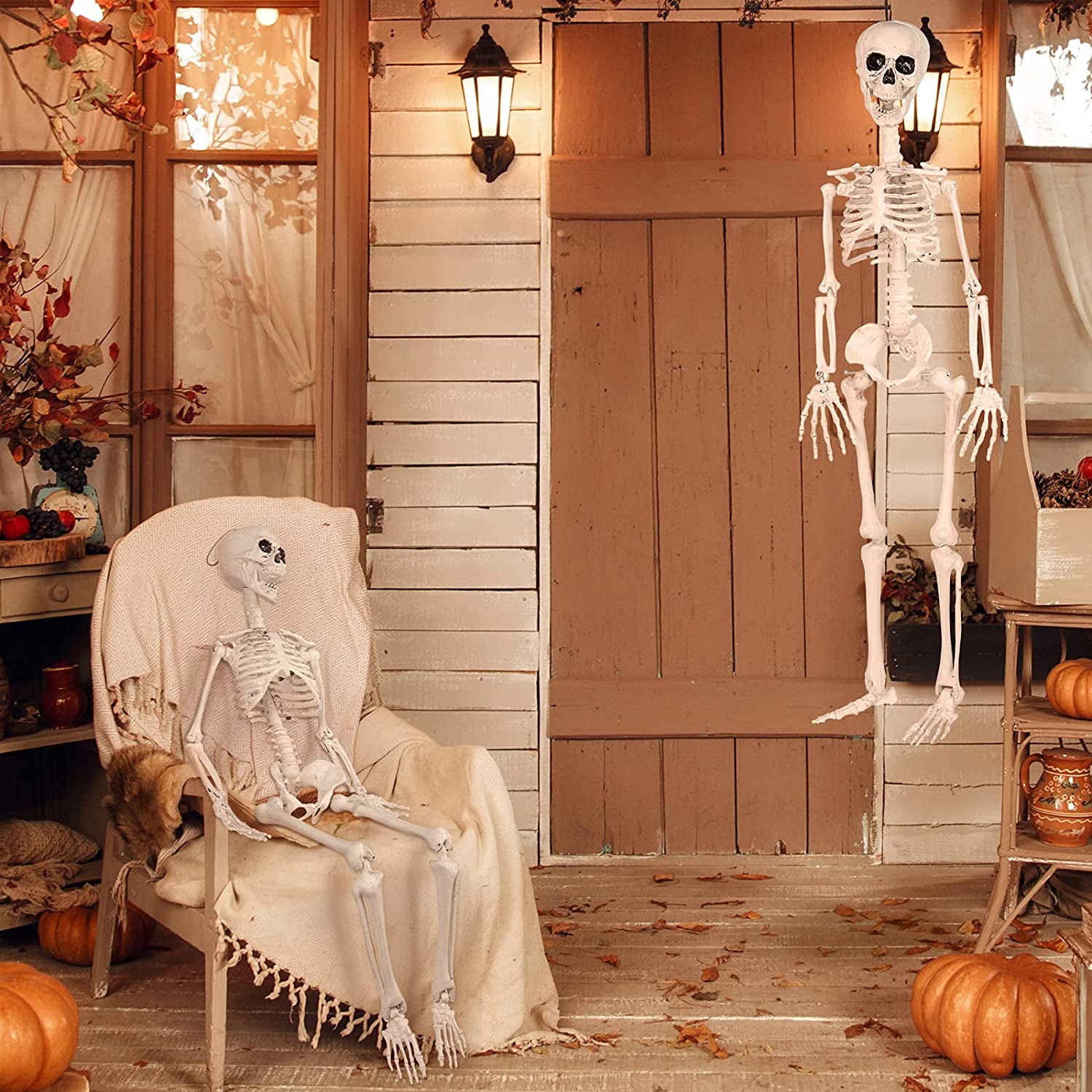DECORLIFE 36" Skeleton Poseable Halloween Decoration, 2 Pack Full Body