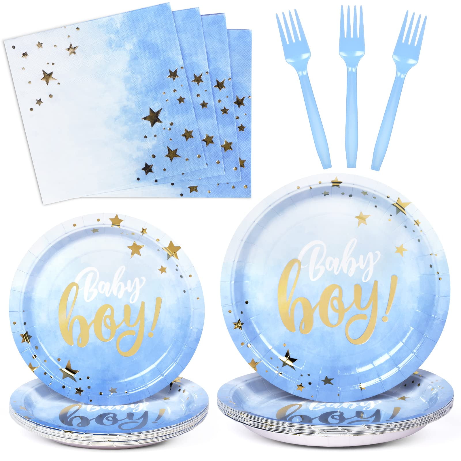 DECORLIFE Baby Shower Plates OIF8 and Napkins for Boy Serves 24, Blue