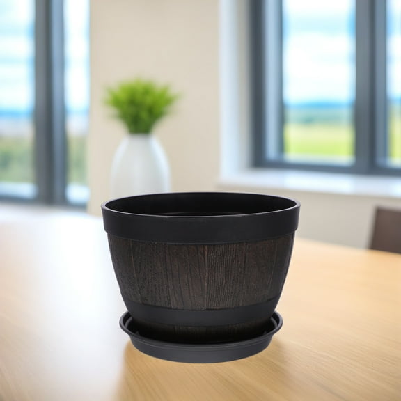 DECORNIJIA 1 Set Round Barrel Planter Small Plastic Flower Pot for Patio Gardeners 11.79X11.79X8.65in