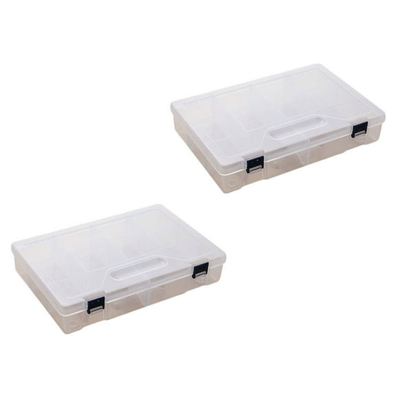 DECORNIJIA 2Pcs Rectangular Transparent Storage Box for Tools with Multiple Grids 11.8x7.9in