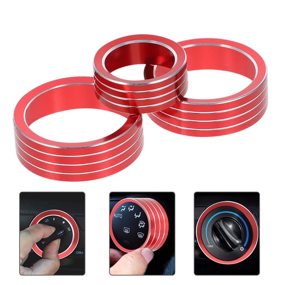 DECORNIJIA 3Pcs Car Knob Ring Aluminum Alloy Red Decorative Dustproof Anti-Scratch For Interior Accessories 1.8X1.8in