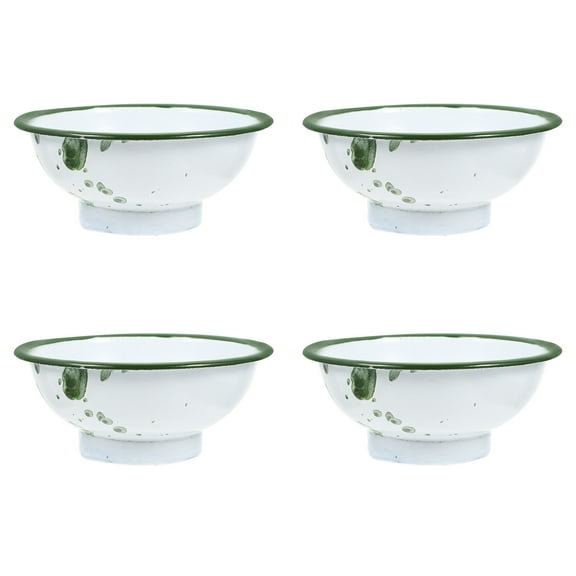 DECORNIJIA 4Pcs Enamel Cereal Bowls Green Decorative Bowl Vintage Style for Kitchen Use