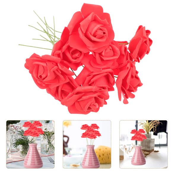 DECORNIJIA Home Decor Artificial Rose Flower Red Foam 50Pcs