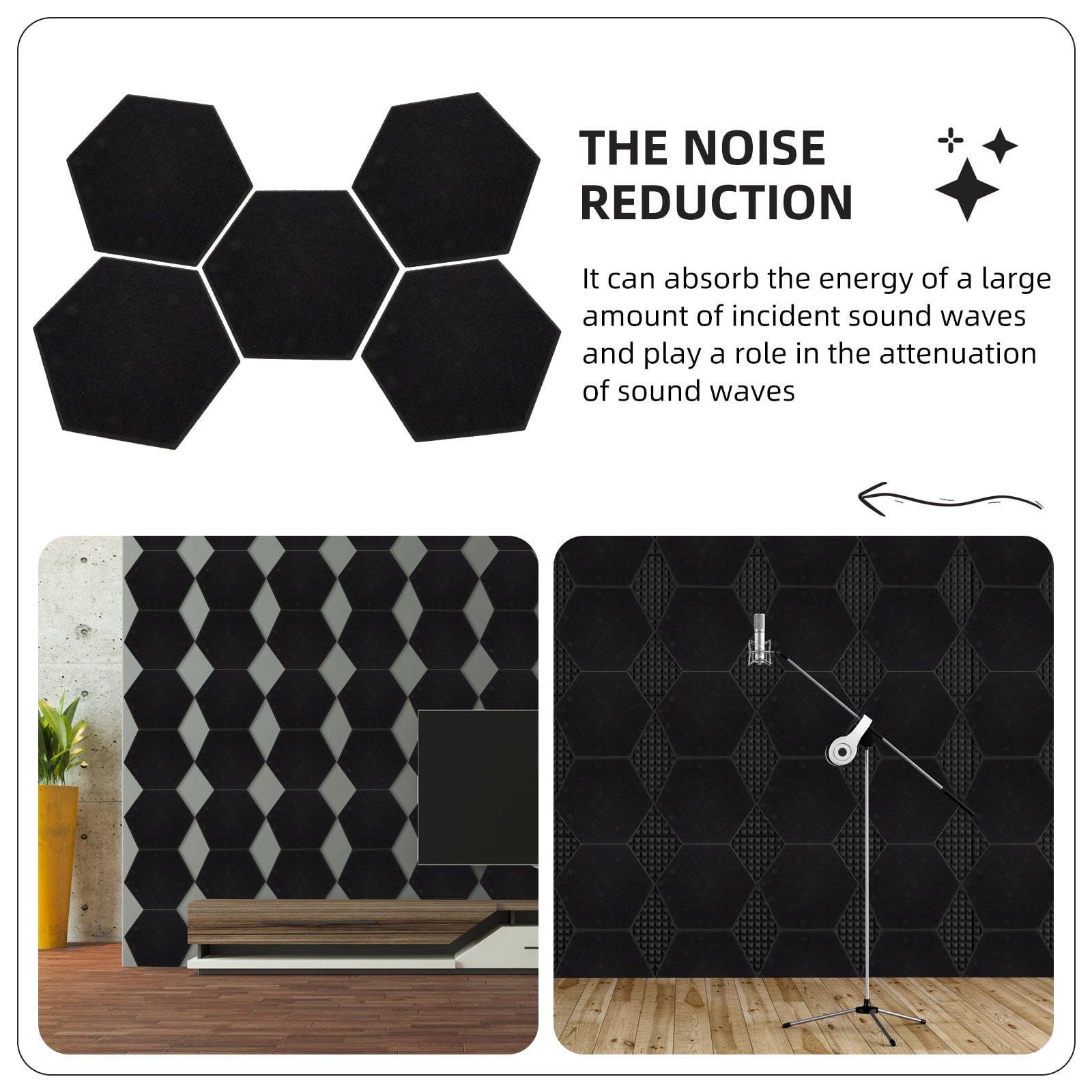 DECORNIJIA Polyester Fiber Acoustic Wall Panels Sound Dampening Board Black 5 Pcs