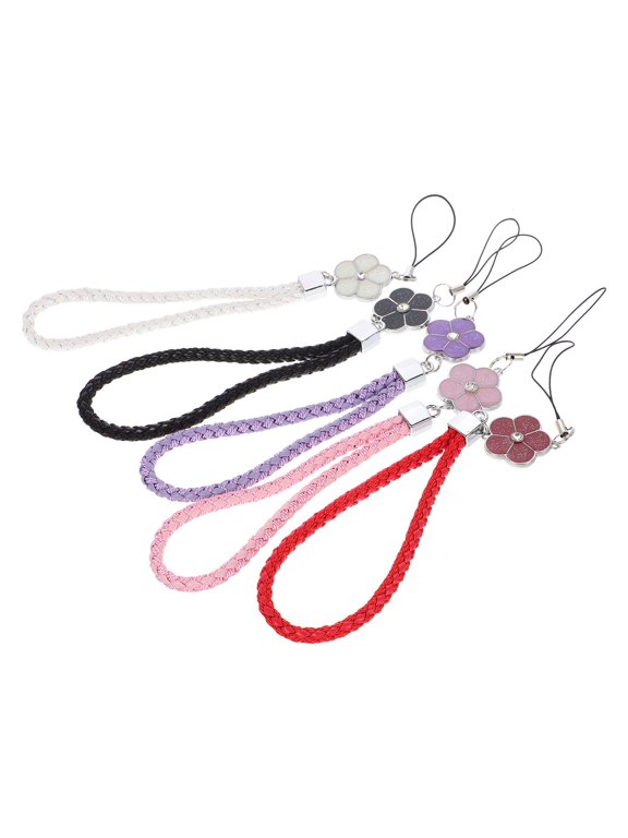5-Piece Cell Phone Lanyard Set, Plum Blossom Beaded Wrist Strap Keychain, Adjustable Phone Chain for Women Girls
