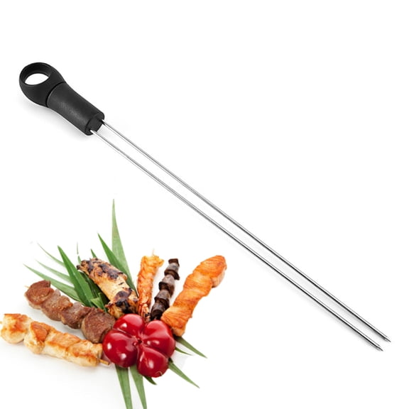 DECORNIJIA 6Pcs Stainless Steel Barbecue Forks with Hanging Hole for Storage Black