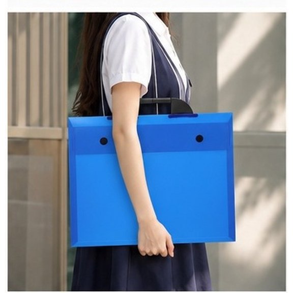 DECORNIJIA Blue A3 Artwork Portfolio Folder with Button Design, Portable and Dirt Resistant