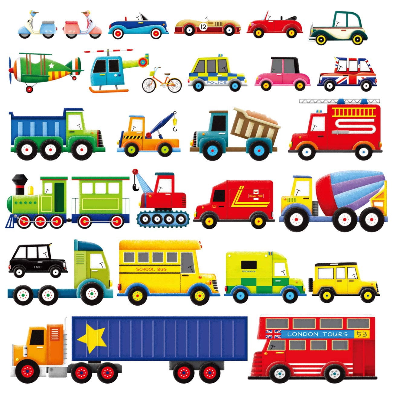 DECOWALL DW-1205 27 Transports Kids Wall Stickers Wall Decals Peel and ...