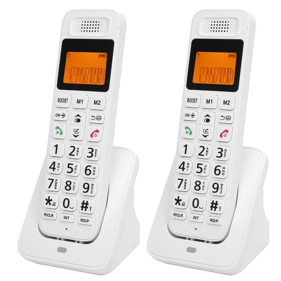 DECT 6.0 Cordless Home Phone with 2 Handsets Full Duplex Speakerphone Large Button Call Blocking Yellow Backlit LCD Display for Seniors US Plug White / 21x17x11 in / 53.3x43.2x27.9 cm