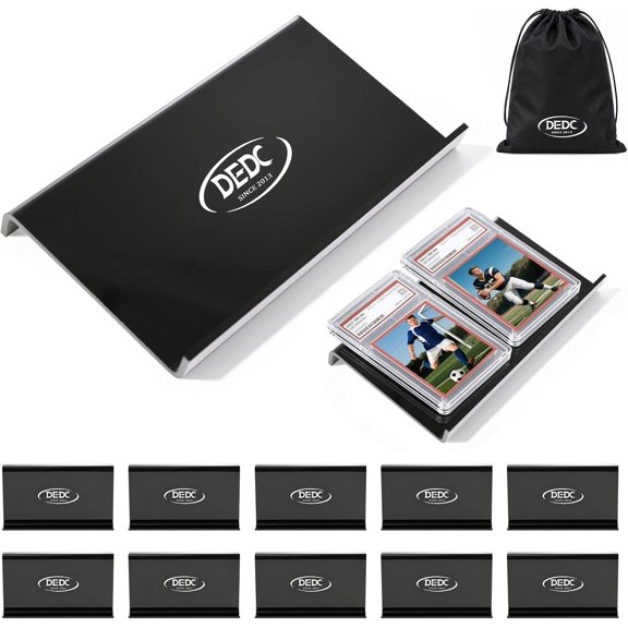 DEDC 10 Pack Modular Acrylic Graded Card Display Risers Black Trading Card Stands for Vendor Showcase and Sorting Tray