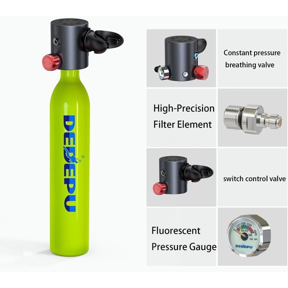 DEDEPU Scuba Tank, 0.5L Mini Scuba Dive Tank, 5-10 Minutes Underwater Capability, Portable Mini Scuba Tanks, Mini Dive Tank, Mini Scuba Diving Tank Kit, Scuba Diving Gear (S3000GreenA)